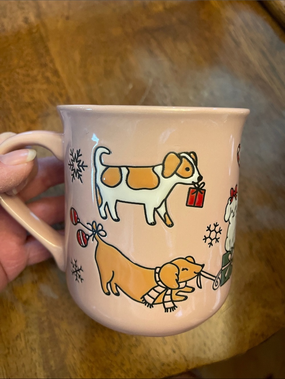 Pink Ceramic Dog-Themed Holiday Mug